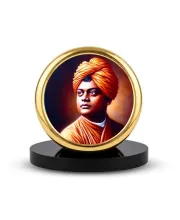 Car Dashboard/Table Top Swami Vivekananda Metal Golden Photo Stand  2x2 Inches, Compact & Stylish Spiritual Display For Car, Home & Office (Pack Of 1) (F24846)