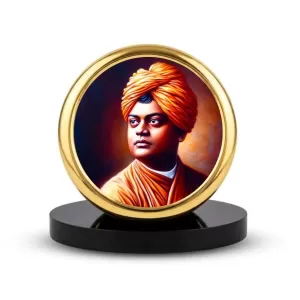 Car Dashboard/Table Top Swami Vivekananda Metal Golden Photo Stand  2x2 Inches, Compact & Stylish Spiritual Display For Car, Home & Office (Pack Of 1) (F24846)