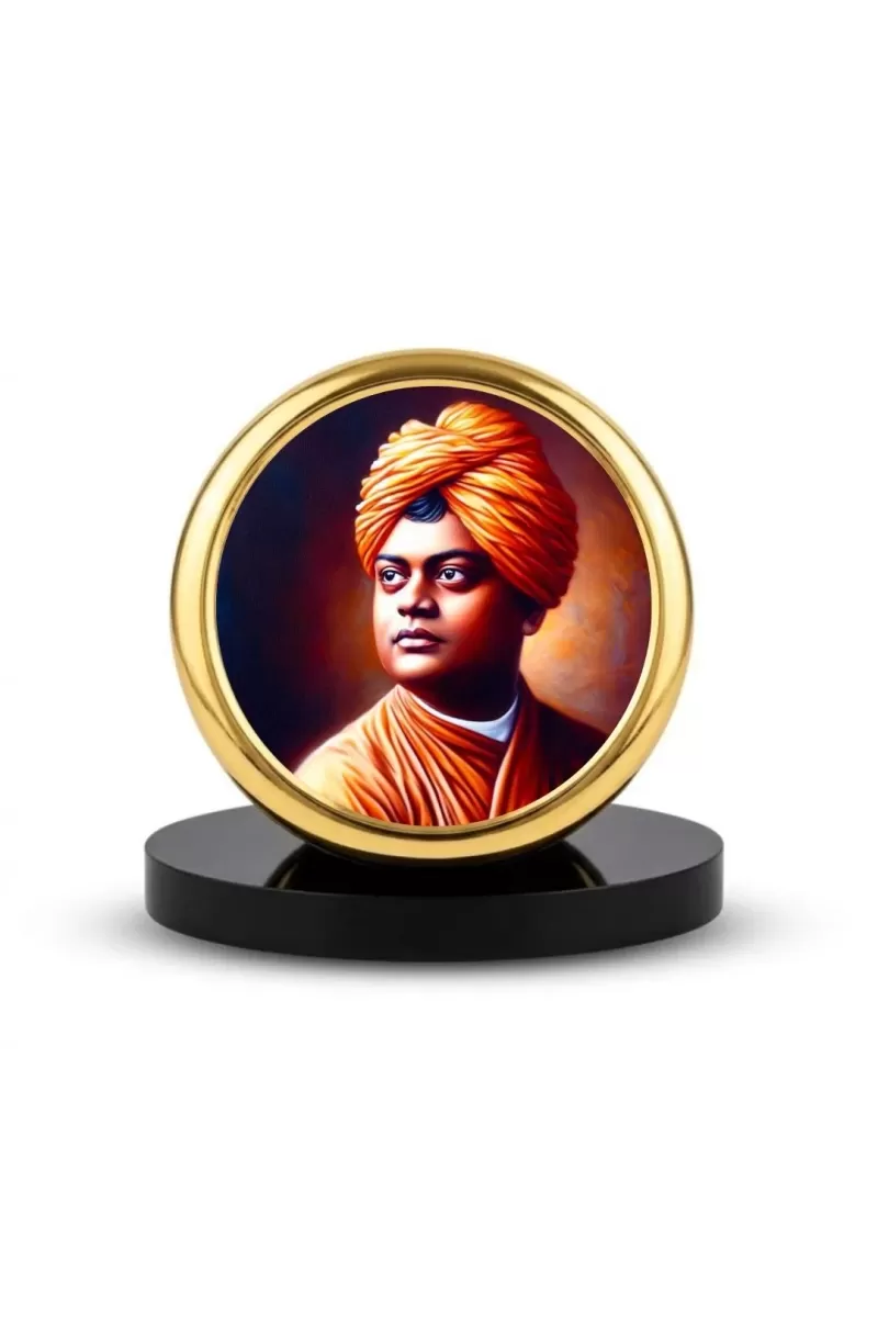 Car Dashboard/Table Top Swami Vivekananda Metal Golden Photo Stand  2x2 Inches, Compact & Stylish Spiritual Display For Car, Home & Office (Pack Of 1) (F24846)