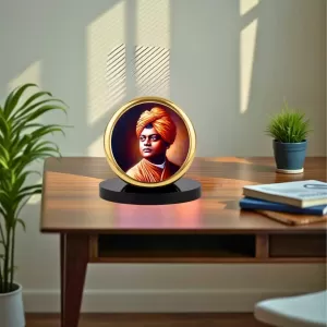 Car Dashboard/Table Top Swami Vivekananda Metal Golden Photo Stand  2x2 Inches, Compact & Stylish Spiritual Display For Car, Home & Office (Pack Of 1) (F24846)