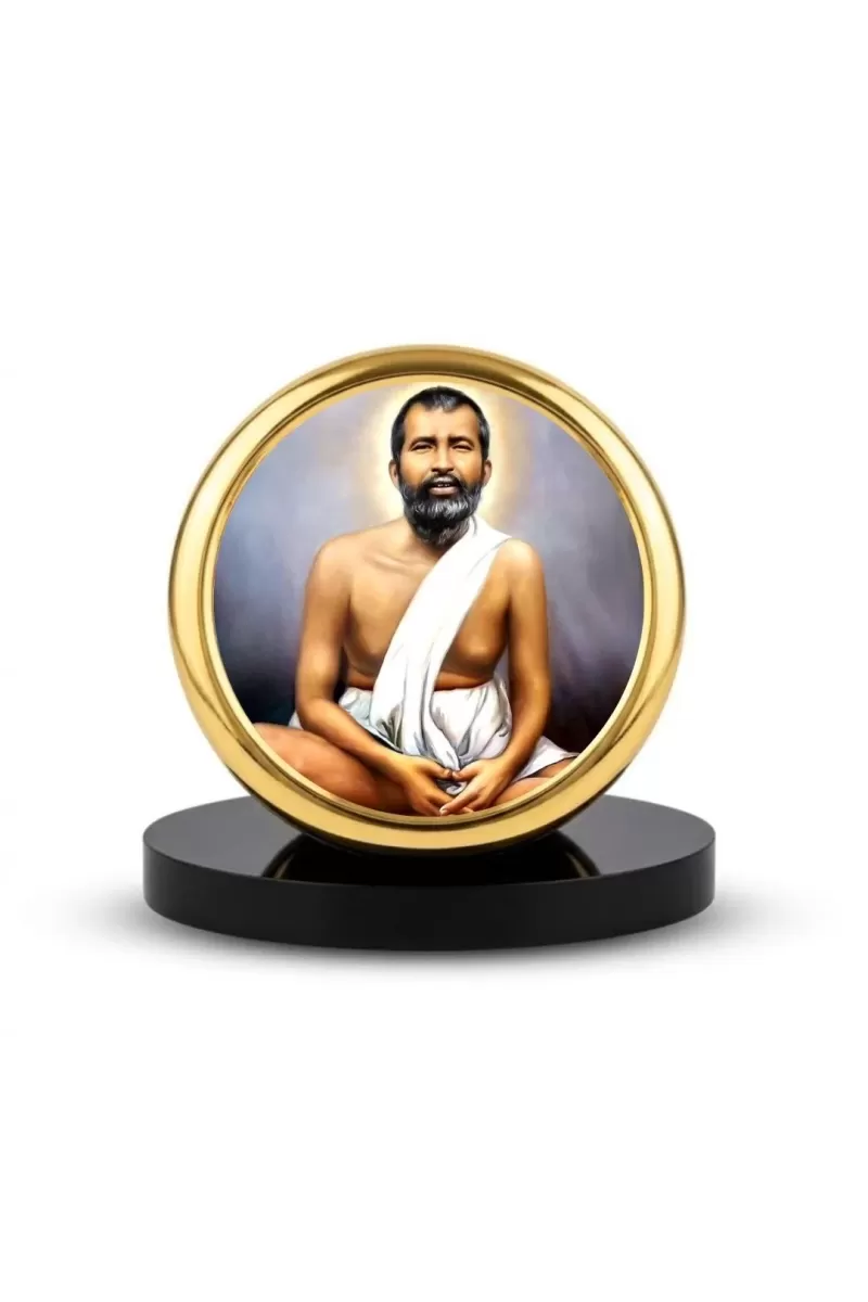 Car Dashboard/Table Top Sri Ramakrishna Paramahansa Metal Golden Photo Stand  2x2 Inches, Compact & Stylish Spiritual Display For Car, Home & Office (Pack Of 1) (F24847)