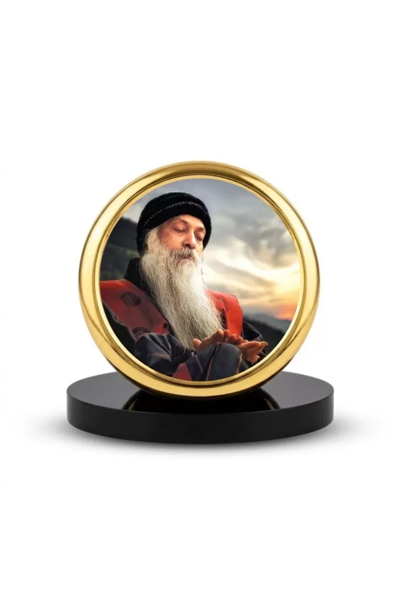 Car Dashboard/Table Top Acharya Rajneesh Metal Golden Photo Stand  2x2 Inches, Compact & Stylish Spiritual Display For Car, Home & Office (Pack Of 1) (F24597)