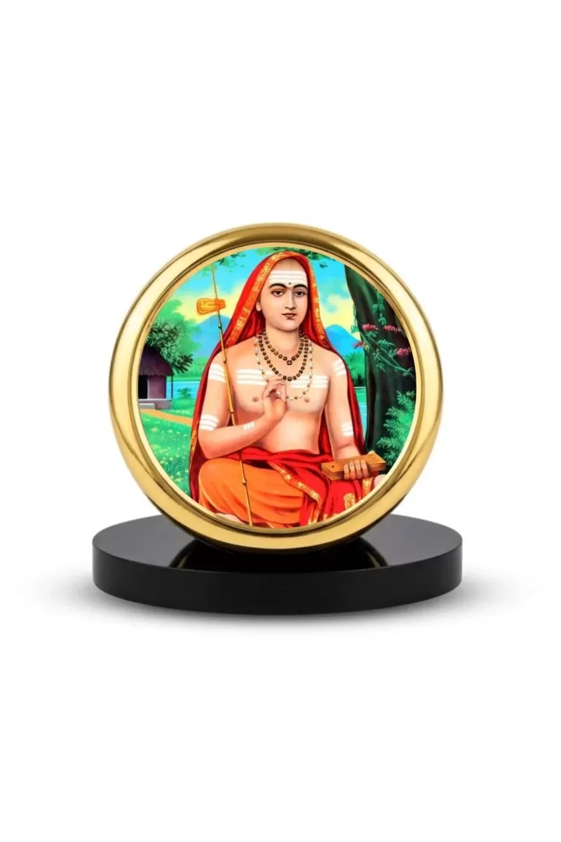 Car Dashboard/Table Top Adi Shankaracharya Metal Golden Photo Stand  2x2 Inches, Compact & Stylish Spiritual Display For Car, Home & Office (Pack Of 1) (F24848)