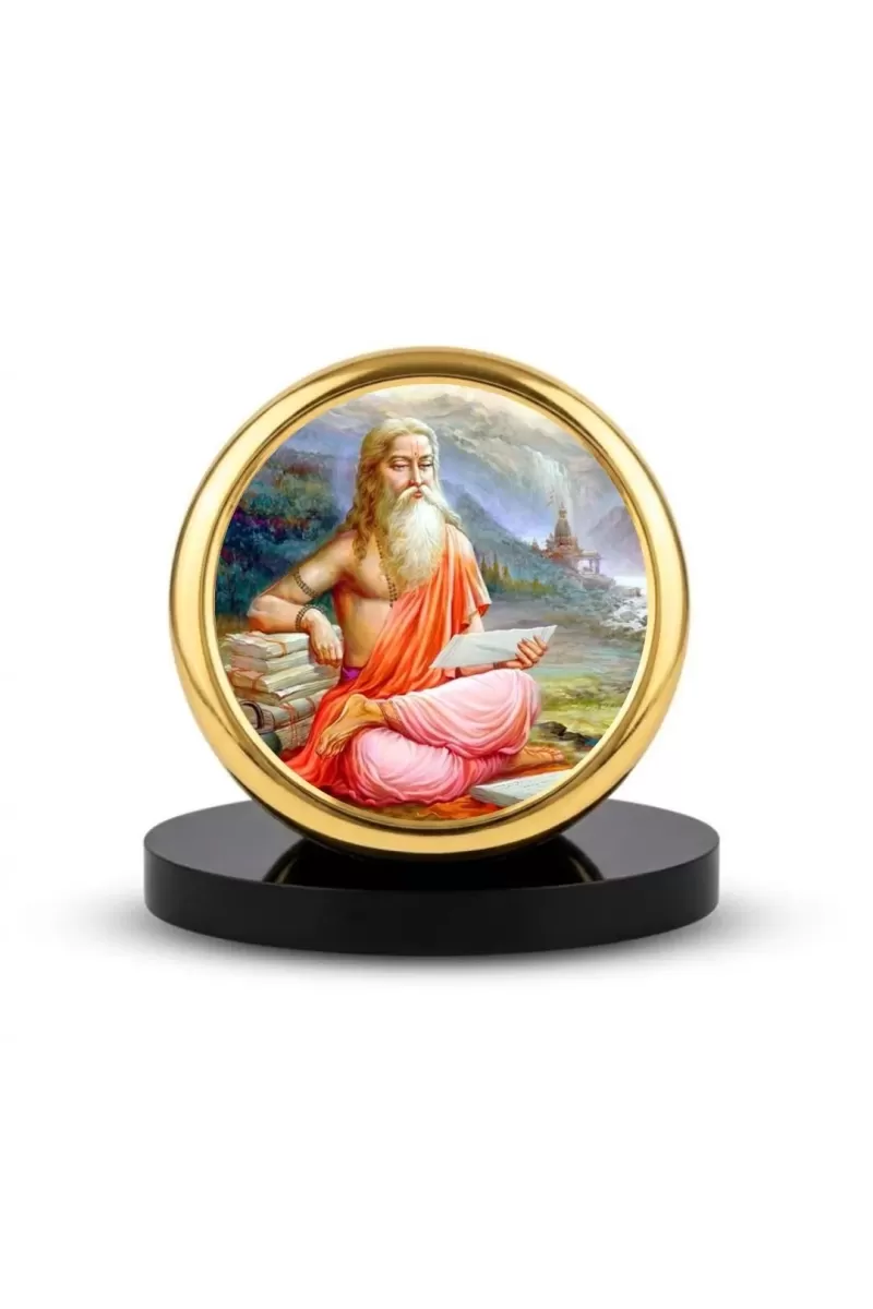 Car Dashboard/Table Top Rishi  Ved Vyas Metal Golden Photo Stand  2x2 Inches, Compact & Stylish Spiritual Display For Car, Home & Office (Pack Of 1) (F24852)