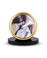 Car Dashboard/Table Top  Sri Aurobindo Metal Golden Photo Stand  2x2 Inches, Compact & Stylish Spiritual Display For Car, Home & Office (Pack Of 1) (F24591)