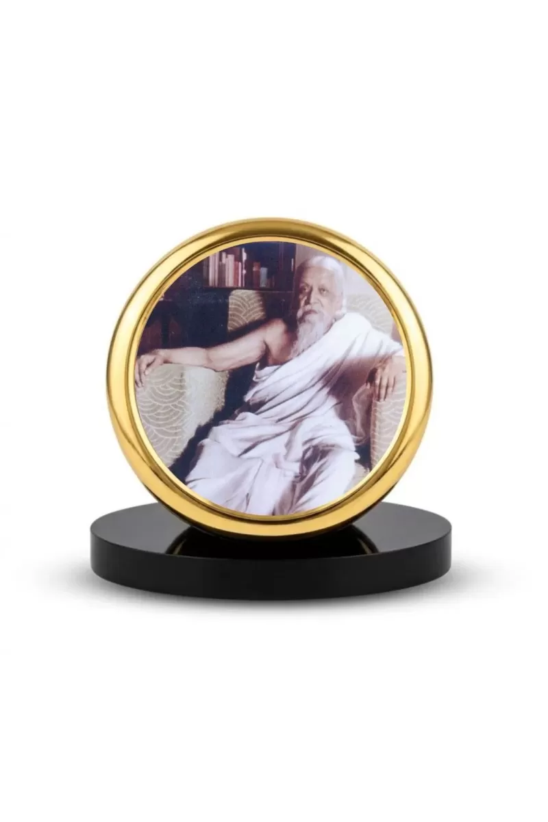 Car Dashboard/Table Top  Sri Aurobindo Metal Golden Photo Stand  2x2 Inches, Compact & Stylish Spiritual Display For Car, Home & Office (Pack Of 1) (F24591)