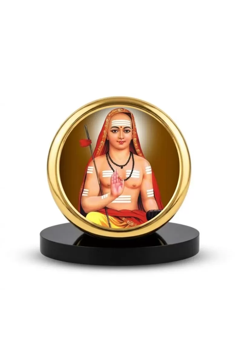 Car Dashboard/Table Top Adi Shankaracharya Metal Golden Photo Stand  2x2 Inches, Compact & Stylish Spiritual Display For Car, Home & Office (Pack Of 1) (F24596)