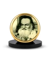 Car Dashboard/Table Top  Swami Brahmananda Saraswati Metal Golden Photo Stand  2x2 Inches, Compact & Stylish Spiritual Display For Car, Home & Office (Pack Of 1) (F24593)