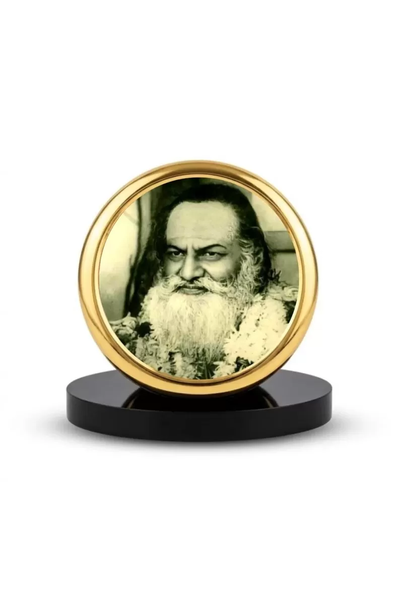 Car Dashboard/Table Top  Swami Brahmananda Saraswati Metal Golden Photo Stand  2x2 Inches, Compact & Stylish Spiritual Display For Car, Home & Office (Pack Of 1) (F24593)