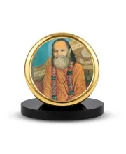 Car Dashboard/Table Top  Swami Brahmananda Saraswati Metal Golden Photo Stand  2x2 Inches, Compact & Stylish Spiritual Display For Car, Home & Office (Pack Of 1) (F24594)