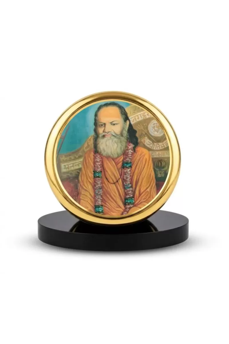 Car Dashboard/Table Top  Swami Brahmananda Saraswati Metal Golden Photo Stand  2x2 Inches, Compact & Stylish Spiritual Display For Car, Home & Office (Pack Of 1) (F24594)