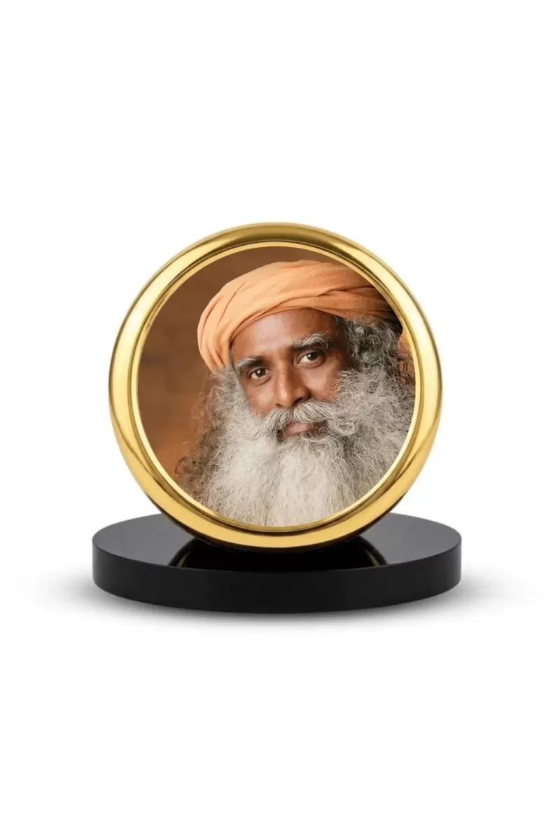 Car Dashboard/Table Top  Sadhguru Metal Golden Photo Stand  2x2 Inches, Compact & Stylish Spiritual Display For Car, Home & Office (Pack Of 1) (F24849)