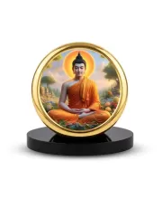 Car Dashboard/Table Top Gautama Buddha Metal Golden Photo Stand  2x2 Inches, Compact & Stylish Spiritual Display For Car, Home & Office (Pack Of 1) (F24860)