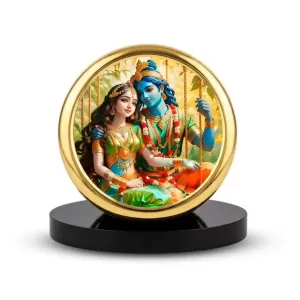 Car Dashboard/Table Top Radha Krishna Metal Golden Photo Stand 2x2 Inches, Compact & Stylish Spiritual Display For Car, Home & Office (Pack Of 1) (F24854) Car Dashboard/Table Top Radha Krishna Metal Golden Photo Stand 2x2 Inches, Compact & Stylish Spiritual Display For Car, Home & Office (Pack Of 1) (F24854)