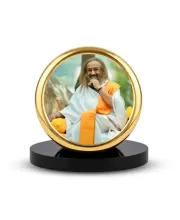 Car Dashboard/Table Top Sri Sri Ravi Shankar Metal Golden Photo Stand  2x2 Inches, Compact & Stylish Spiritual Display For Car, Home & Office (Pack Of 1) (F24599)