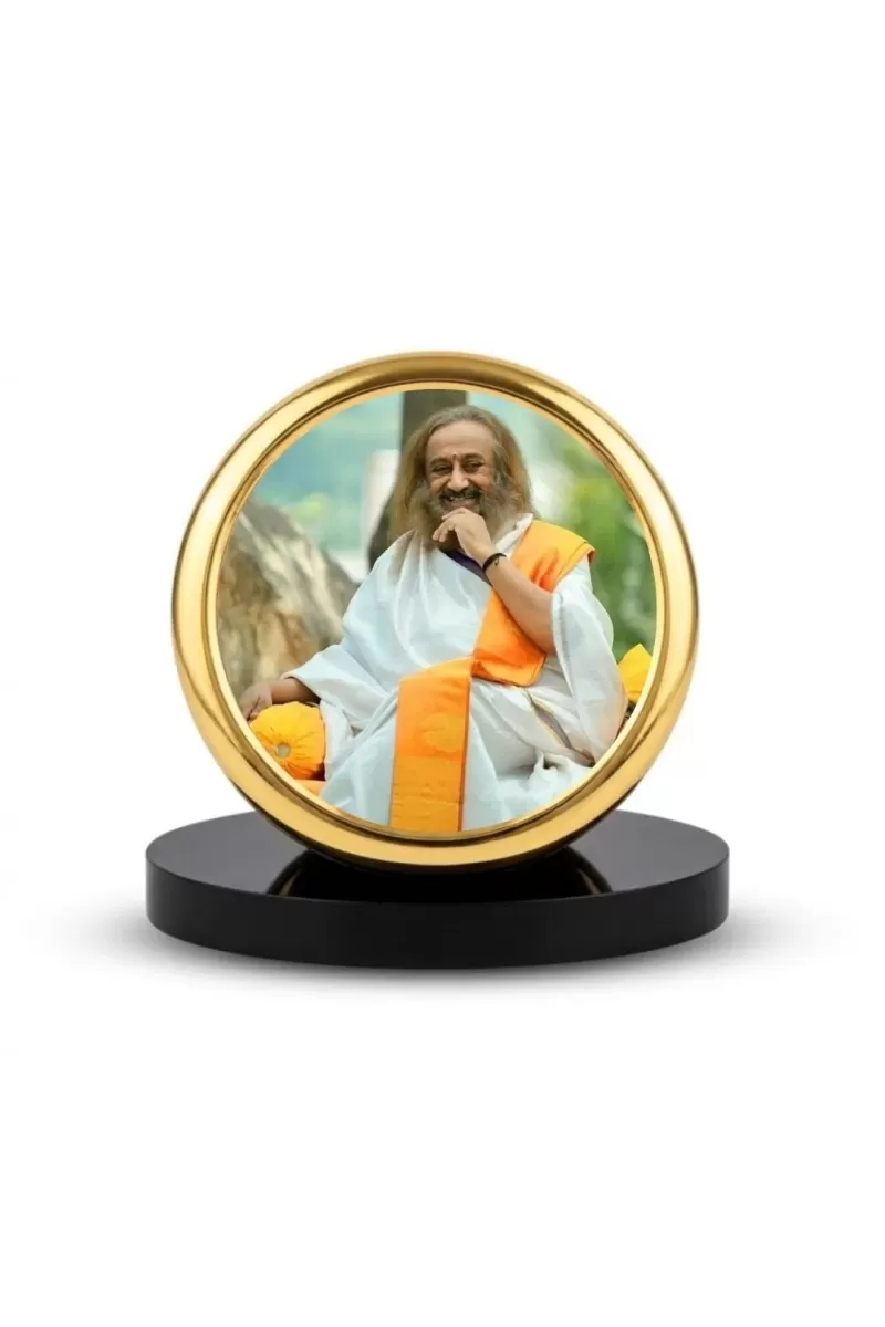 Car Dashboard/Table Top Sri Sri Ravi Shankar Metal Golden Photo Stand  2x2 Inches, Compact & Stylish Spiritual Display For Car, Home & Office (Pack Of 1) (F24599)