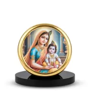 Car Dashboard/Table Top  Yashoda And Krishna Metal Golden Photo Stand  2x2 Inches, Compact & Stylish Spiritual Display For Car, Home & Office (Pack Of 1) (F24855)