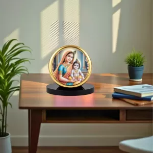 Car Dashboard/Table Top Yashoda And Krishna Metal Golden Photo Stand 2x2 Inches, Compact & Stylish Spiritual Display For Car, Home & Office (Pack Of 1) (F24855) Car Dashboard/Table Top Yashoda And Krishna Metal Golden Photo Stand 2x2 Inches, Compact & Stylish Spiritual Display For Car, Home & Office (Pack Of 1) (F24855)