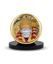 Car Dashboard/Table Top Sai Baba Metal Golden Photo Stand  2x2 Inches, Compact & Stylish Spiritual Display For Car, Home & Office (Pack Of 1) (F24600)