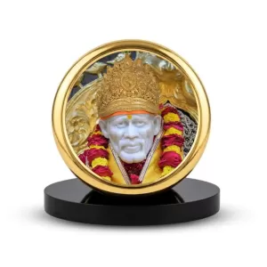 Car Dashboard/Table Top Sai Baba Metal Golden Photo Stand  2x2 Inches, Compact & Stylish Spiritual Display For Car, Home & Office (Pack Of 1) (F24600)