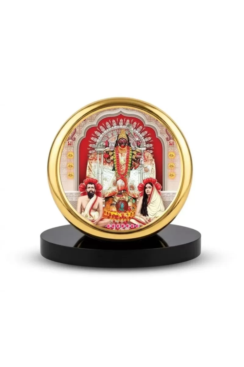 Car Dashboard/Table Top  Bhavatarini Kali And Sri Ramakrishna Paramahamsa , Sri Sarada Devi Metal Golden Photo Stand &acirc;&euro;&ldquo; 2x2 Inches, Compact & Stylish Spiritual Display For Car, Home & Office (Pack Of 1) (F24856)