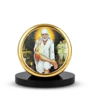 Car Dashboard/Table Top Sai Baba Metal Golden Photo Stand  2x2 Inches, Compact & Stylish Spiritual Display For Car, Home & Office (Pack Of 1) (F24601)