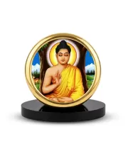 Car Dashboard/Table Top Gautama Buddha Metal Golden Photo Stand  2x2 Inches, Compact & Stylish Spiritual Display For Car, Home & Office (Pack Of 1) (F24602)