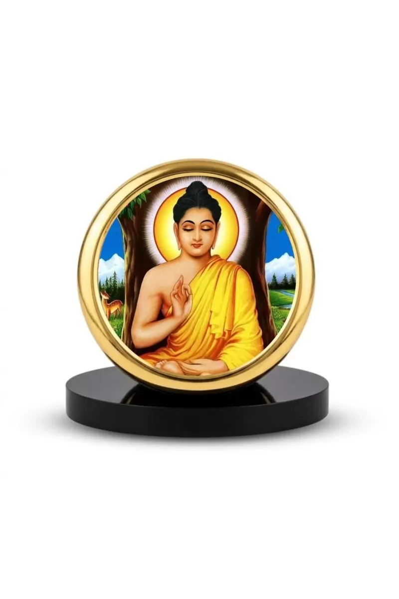 Car Dashboard/Table Top Gautama Buddha Metal Golden Photo Stand  2x2 Inches, Compact & Stylish Spiritual Display For Car, Home & Office (Pack Of 1) (F24602)