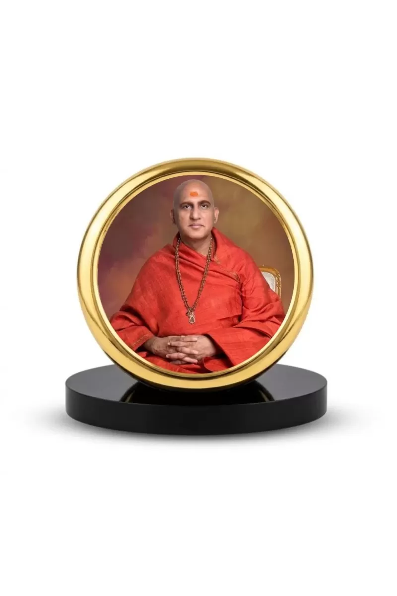Car Dashboard/Table Top  Swami Avdheshanand Giri Metal Golden Photo Stand  2x2 Inches, Compact & Stylish Spiritual Display For Car, Home & Office (Pack Of 1) (F24605)