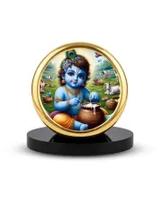 Car Dashboard/Table Top Lord Krishna Metal Golden Photo Stand  2x2 Inches, Compact & Stylish Spiritual Display For Car, Home & Office (Pack Of 1) (F24861)