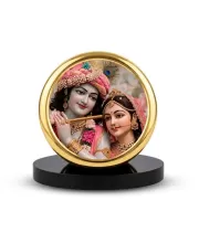 Car Dashboard/Table Top  Radha Krishna Metal Golden Photo Stand  2x2 Inches, Compact & Stylish Spiritual Display For Car, Home & Office (Pack Of 1) (F24864)
