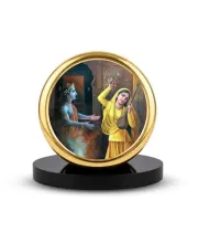 Car Dashboard/Table Top Lord Krishna And Meera Bai Metal Golden Photo Stand  2x2 Inches, Compact & Stylish Spiritual Display For Car, Home & Office (Pack Of 1) (F24606)