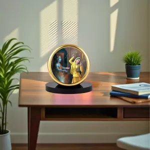 Car Dashboard/Table Top Lord Krishna And Meera Bai Metal Golden Photo Stand 2x2 Inches, Compact & Stylish Spiritual Display For Car, Home & Office (Pack Of 1) (F24606) Car Dashboard/Table Top Lord Krishna And Meera Bai Metal Golden Photo Stand 2x2 Inches, Compact & Stylish Spiritual Display For Car, Home & Office (Pack Of 1) (F24606)