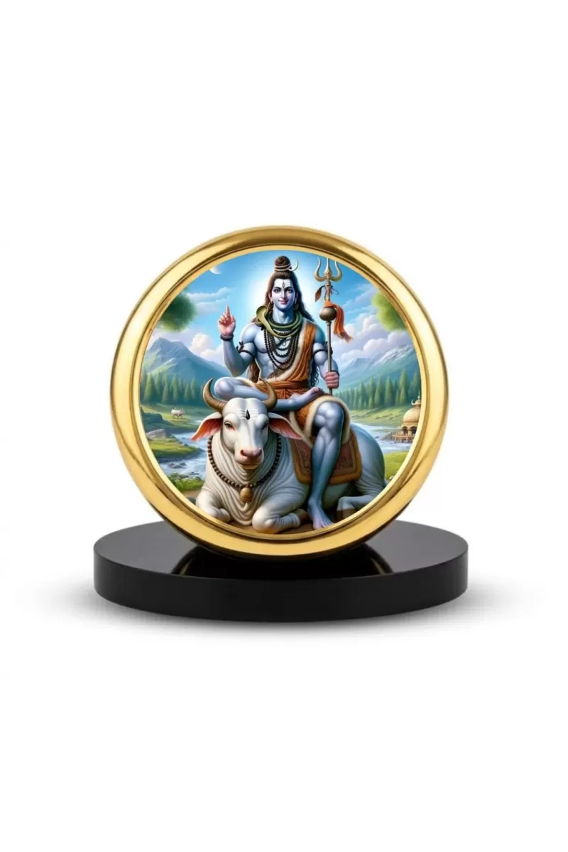 Car Dashboard/Table Top  Lord Shiva Metal Golden Photo Stand  2x2 Inches, Compact & Stylish Spiritual Display For Car, Home & Office (Pack Of 1) (F24862)