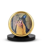 Car Dashboard/Table Top  Lord Krishna And Meera Bai Metal Golden Photo Stand  2x2 Inches, Compact & Stylish Spiritual Display For Car, Home & Office (Pack Of 1) (F24607)