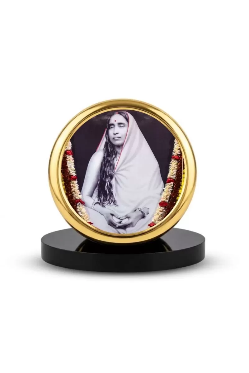 Car Dashboard/Table Top Sri Sarada Devi Metal Golden Photo Stand  2x2 Inches, Compact & Stylish Spiritual Display For Car, Home & Office (Pack Of 1) (F24609)
