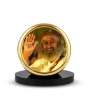 Car Dashboard/Table Top Sri Sri Ravi Shankar Metal Golden Photo Stand  2x2 Inches, Compact & Stylish Spiritual Display For Car, Home & Office (Pack Of 1) (F24865)