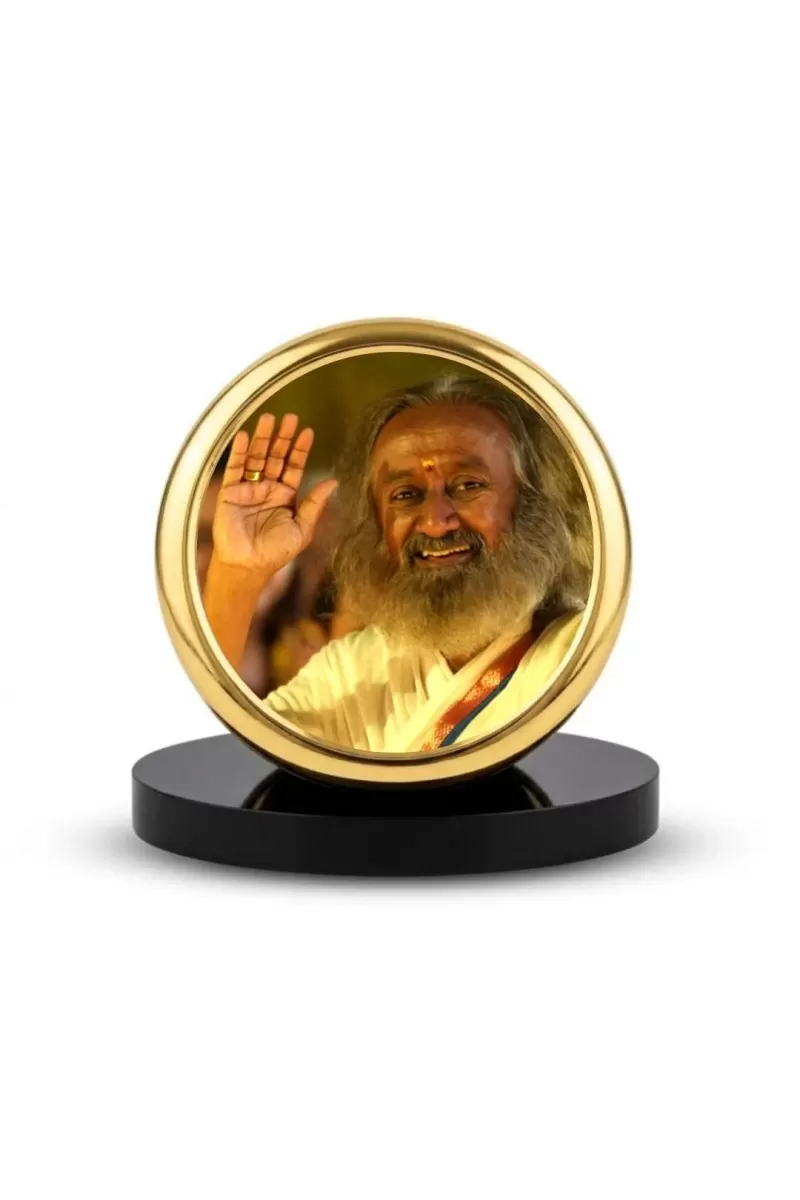 Car Dashboard/Table Top Sri Sri Ravi Shankar Metal Golden Photo Stand  2x2 Inches, Compact & Stylish Spiritual Display For Car, Home & Office (Pack Of 1) (F24865)