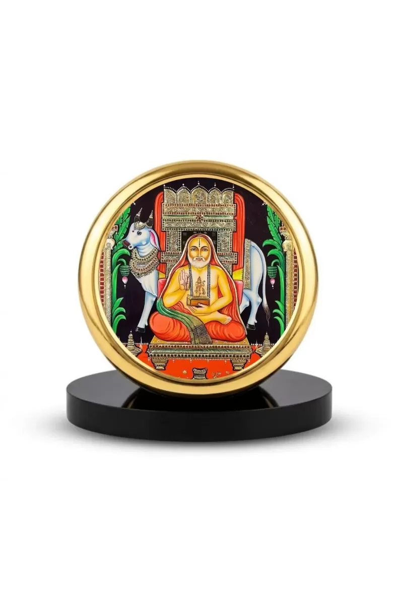 Car Dashboard/Table Top  Raghavendra Swamy Metal Golden Photo Stand  2x2 Inches, Compact & Stylish Spiritual Display For Car, Home & Office (Pack Of 1) (F24611)