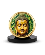 Car Dashboard/Table Top  Gautam Buddha Metal Golden Photo Stand  2x2 Inches, Compact & Stylish Spiritual Display For Car, Home & Office (Pack Of 1) (F24629)