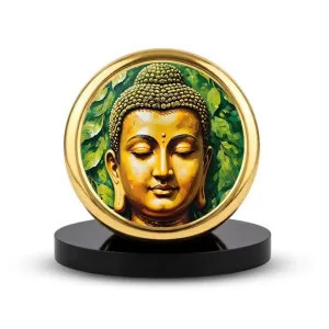 Car Dashboard/Table Top  Gautam Buddha Metal Golden Photo Stand  2x2 Inches, Compact & Stylish Spiritual Display For Car, Home & Office (Pack Of 1) (F24629)