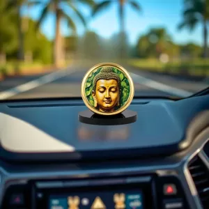 Car Dashboard/Table Top  Gautam Buddha Metal Golden Photo Stand  2x2 Inches, Compact & Stylish Spiritual Display For Car, Home & Office (Pack Of 1) (F24629)