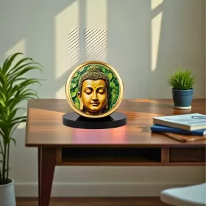 Car Dashboard/Table Top  Gautam Buddha Metal Golden Photo Stand  2x2 Inches, Compact & Stylish Spiritual Display For Car, Home & Office (Pack Of 1) (F24629)