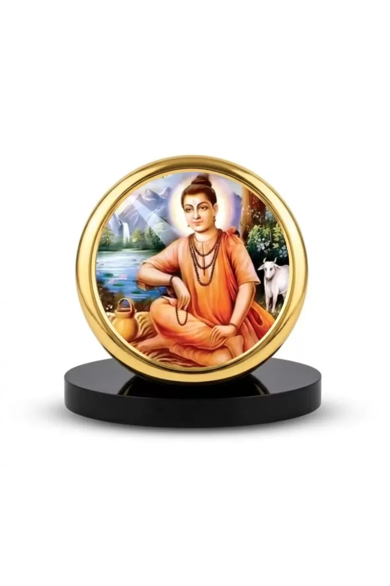 Car Dashboard/Table Top  Sripada Srivallabha Metal Golden Photo Stand  2x2 Inches, Compact & Stylish Spiritual Display For Car, Home & Office (Pack Of 1) (F24613)