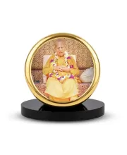 Car Dashboard/Table Top H.H. Gopal Krishna Goswami Maharaja Metal Golden Photo Stand  2x2 Inches, Compact & Stylish Spiritual Display For Car, Home & Office (Pack Of 1) (F24630)