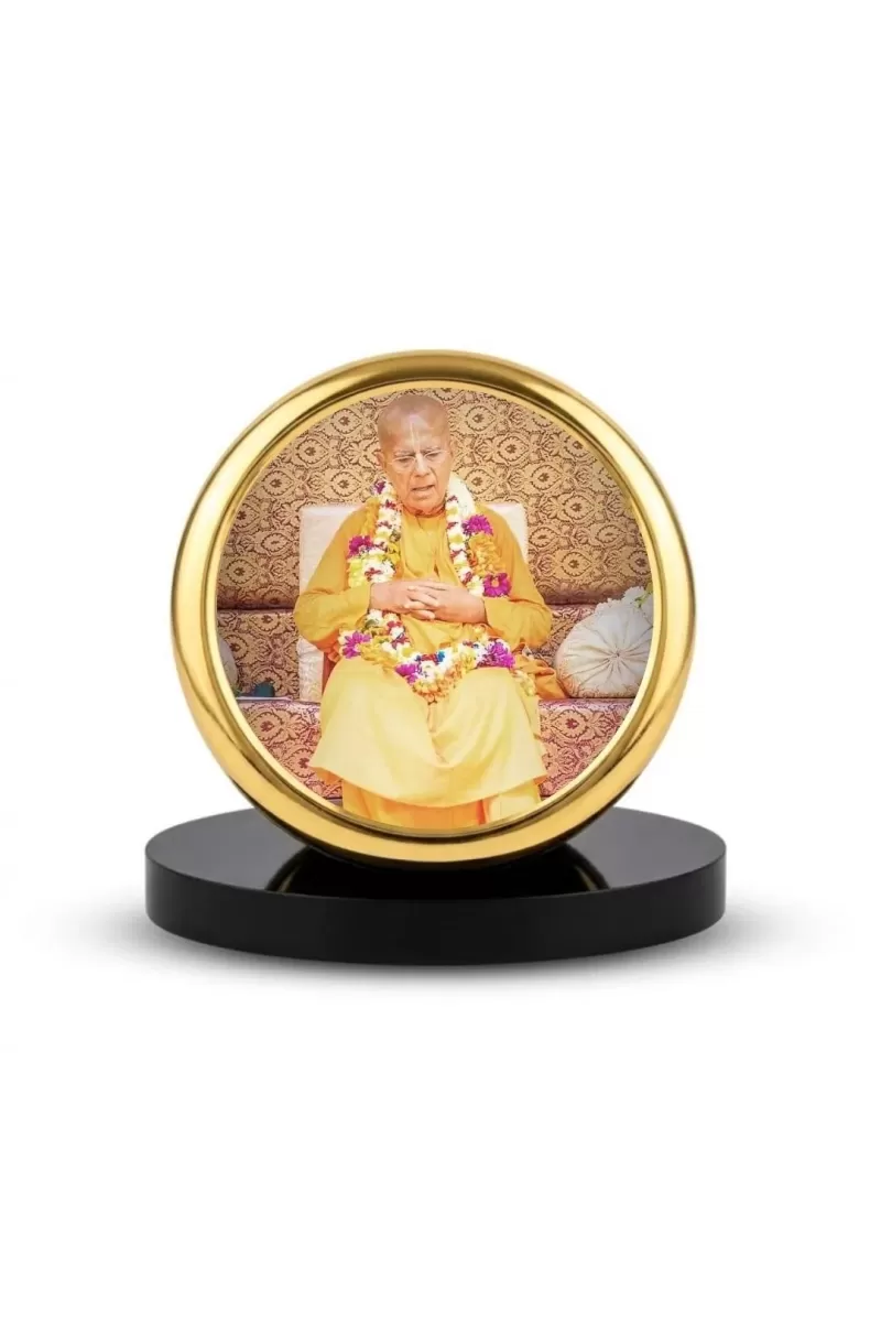 Car Dashboard/Table Top H.H. Gopal Krishna Goswami Maharaja Metal Golden Photo Stand  2x2 Inches, Compact & Stylish Spiritual Display For Car, Home & Office (Pack Of 1) (F24630)