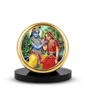 Car Dashboard/Table Top  Radha Krishna Metal Golden Photo Stand  2x2 Inches, Compact & Stylish Spiritual Display For Car, Home & Office (Pack Of 1) (F24627)