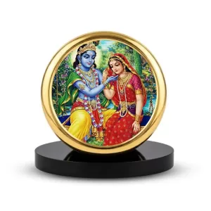 Car Dashboard/Table Top Radha Krishna Metal Golden Photo Stand 2x2 Inches, Compact & Stylish Spiritual Display For Car, Home & Office (Pack Of 1) (F24627) Car Dashboard/Table Top Radha Krishna Metal Golden Photo Stand 2x2 Inches, Compact & Stylish Spiritual Display For Car, Home & Office (Pack Of 1) (F24627)
