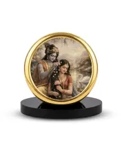 Car Dashboard/Table Top  Radha Krishna Metal Golden Photo Stand  2x2 Inches, Compact & Stylish Spiritual Display For Car, Home & Office (Pack Of 1) (F24626)