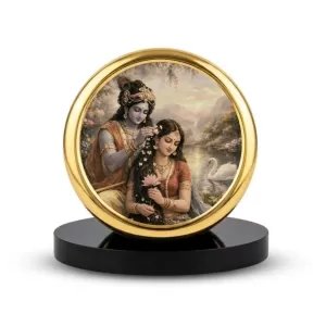 Car Dashboard/Table Top Radha Krishna Metal Golden Photo Stand 2x2 Inches, Compact & Stylish Spiritual Display For Car, Home & Office (Pack Of 1) (F24626) Car Dashboard/Table Top Radha Krishna Metal Golden Photo Stand 2x2 Inches, Compact & Stylish Spiritual Display For Car, Home & Office (Pack Of 1) (F24626)